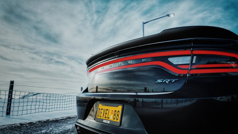 Black Dodge Charger Srt — Dramatic, Winter