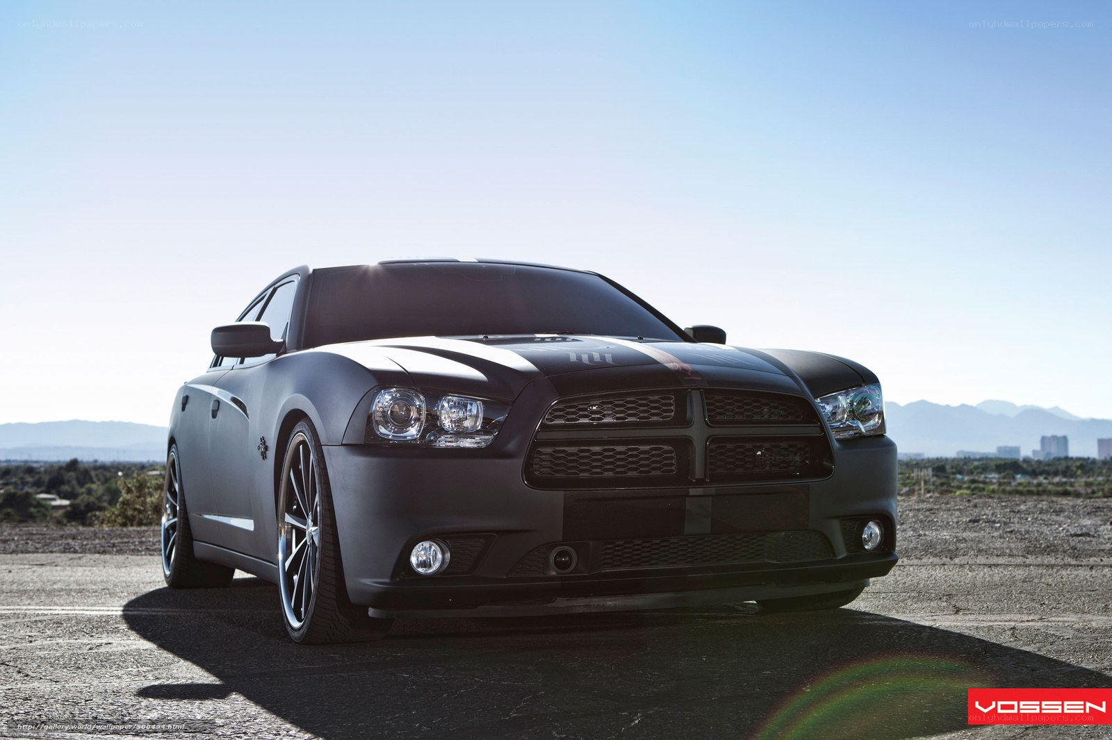 black dodge charger with stripes