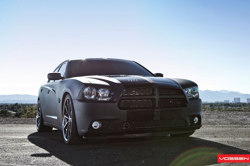 black dodge charger with vossen wheels