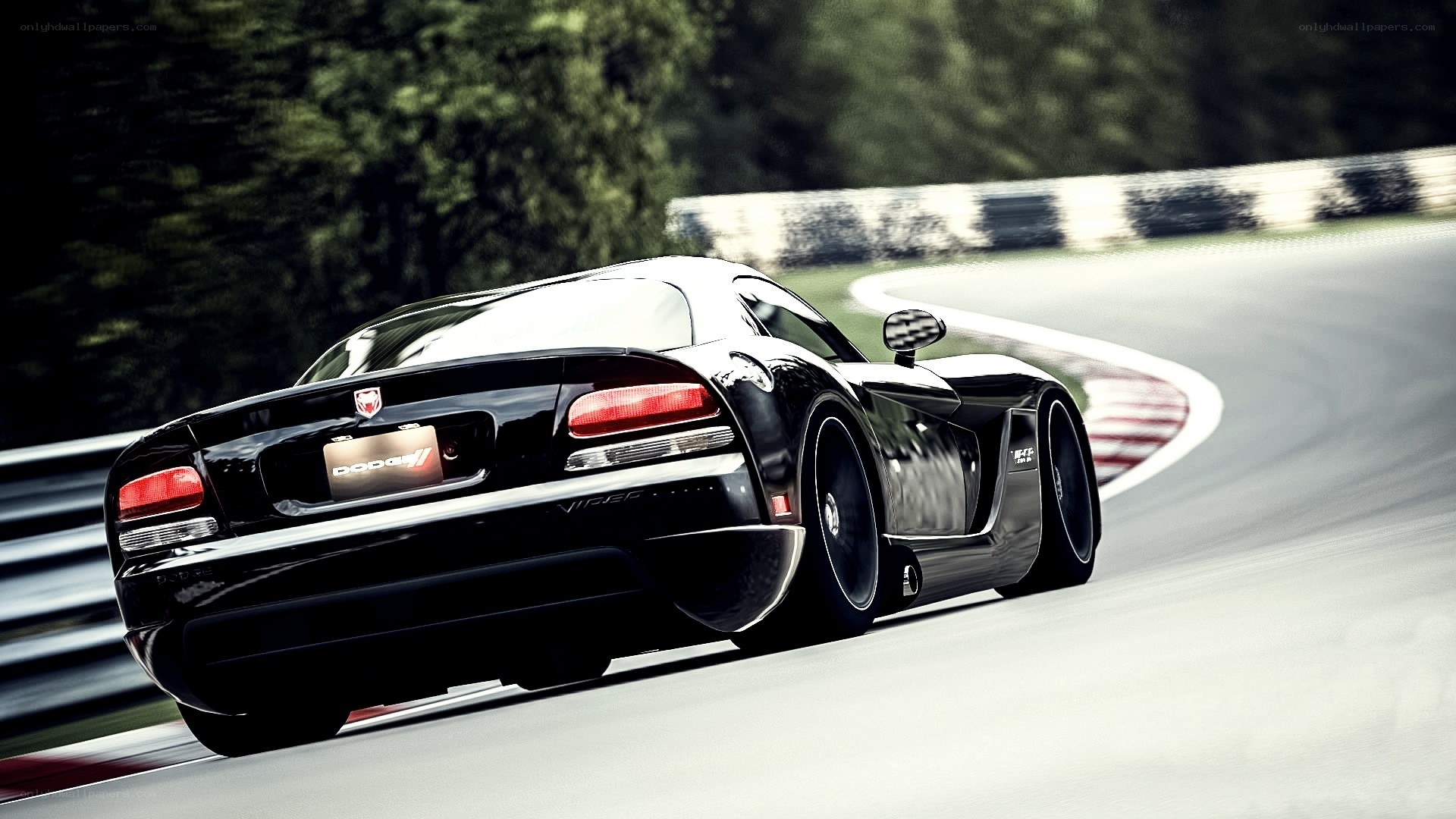 Black Dodge Viper on a racetrack