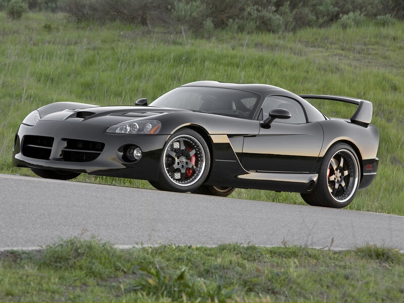 Black Dodge Viper on a road