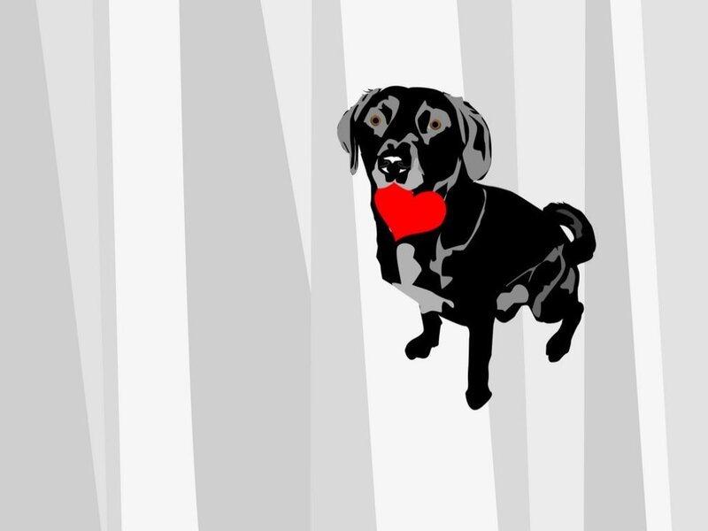 Black Dog Holding Heart
