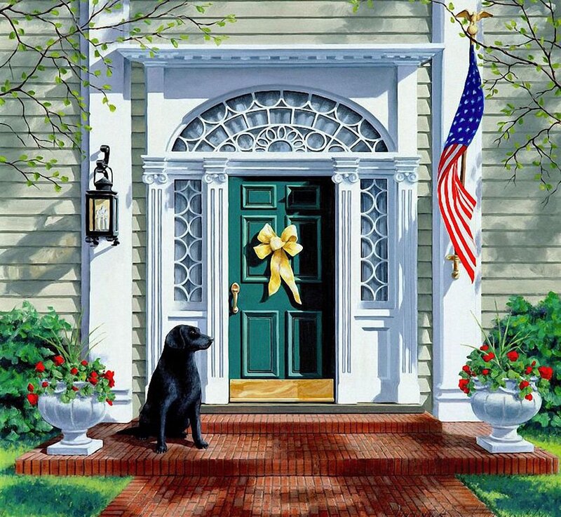 Black Dog on Porch — Green
