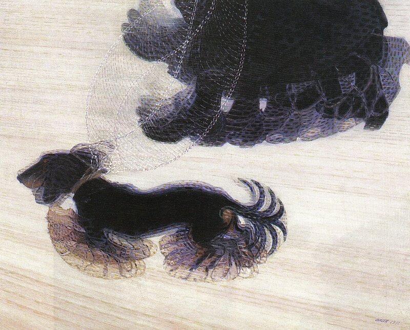 Black dog on wooden floor