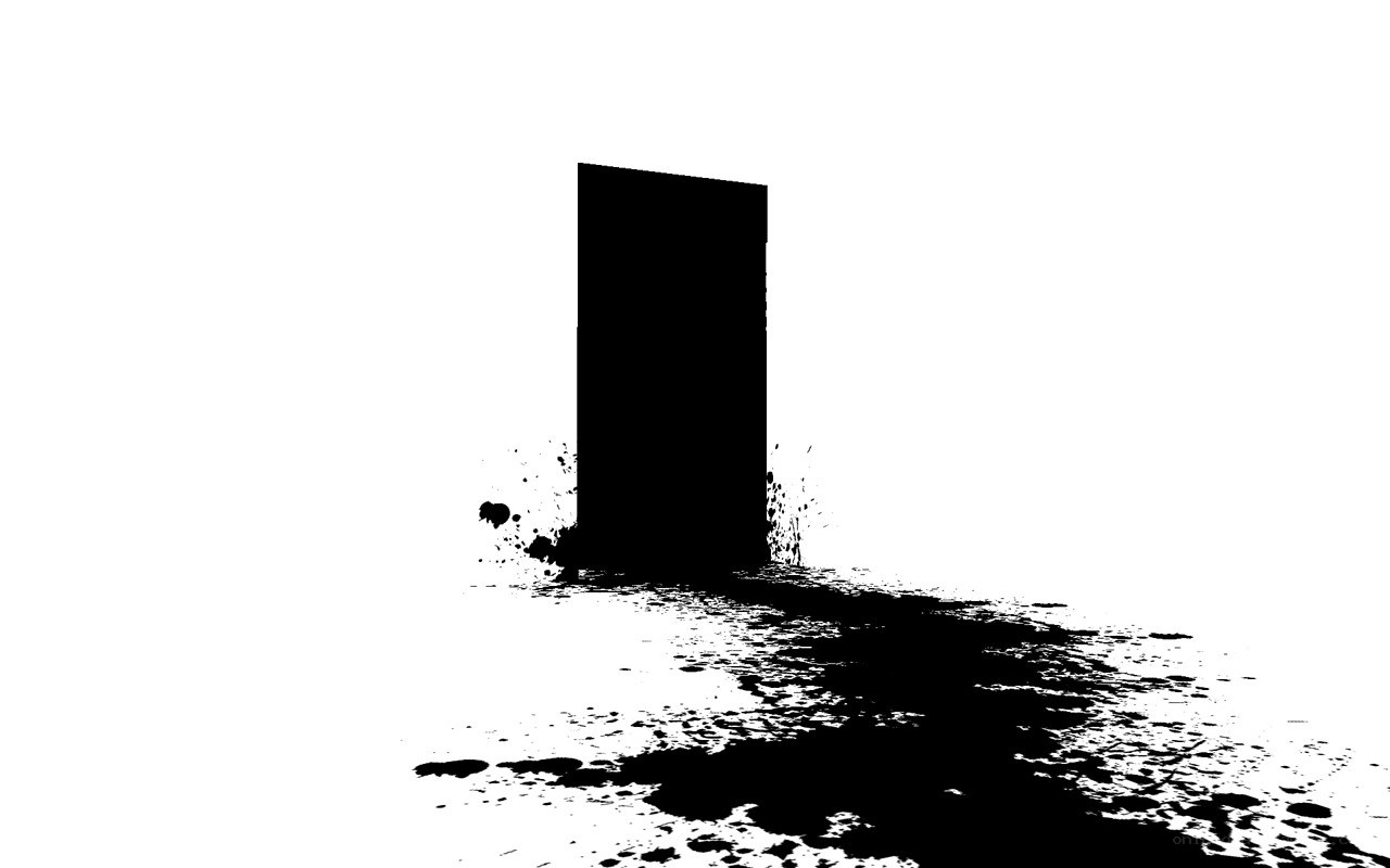 black door with ink splatters