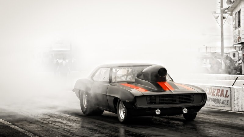 Black Drag Racing Car — Dramatic, Photograph