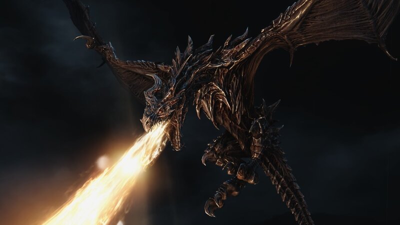 Black Dragon Breathing Fire — Dramatic, Night, 3d Render
