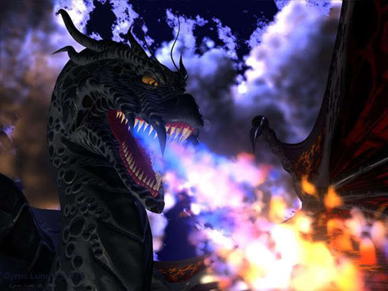 Black Dragon Breathing Fire — Dramatic, Night