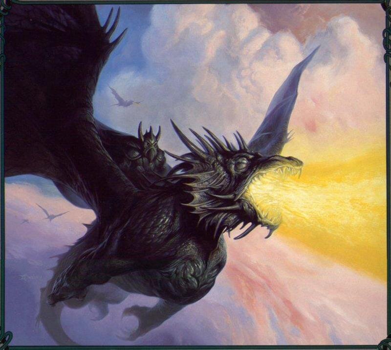 Black Dragon Breathing Fire — Yellow, Dramatic, Sunset