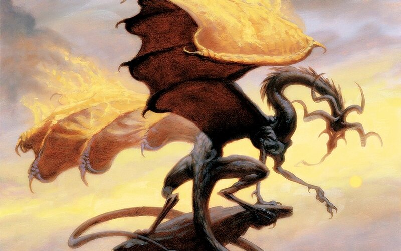 Black Dragon Breathing Fire — Yellow