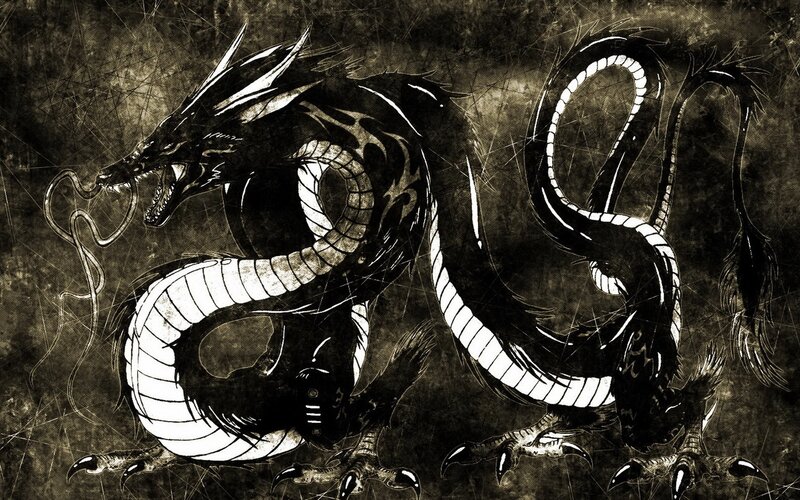 Black Dragon Coiled — Dramatic, Digital Art