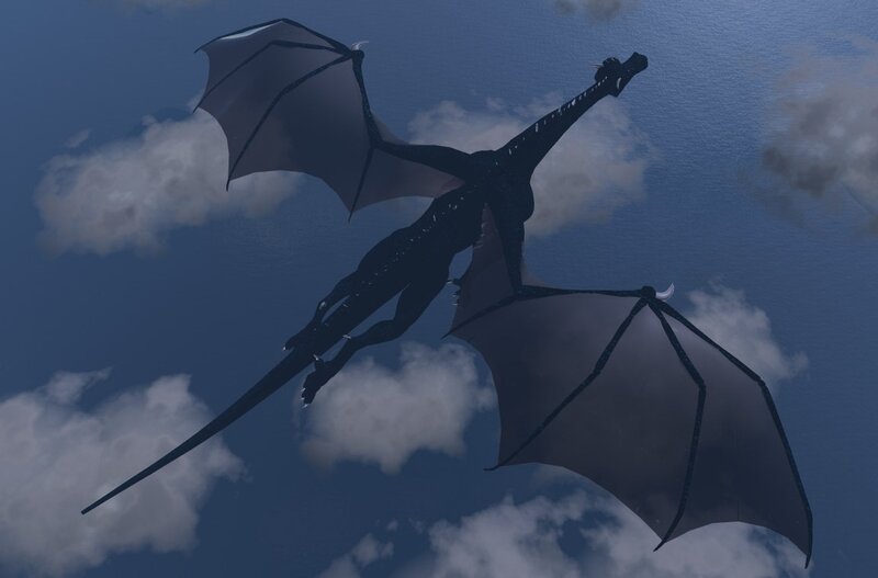 black dragon flying in sky