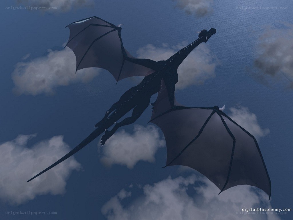 Black dragon flying in sky