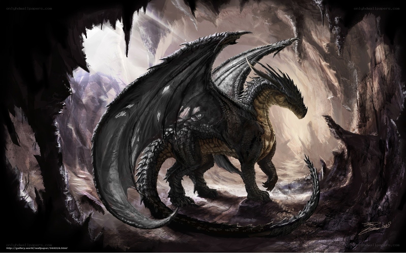 Black dragon in a cave