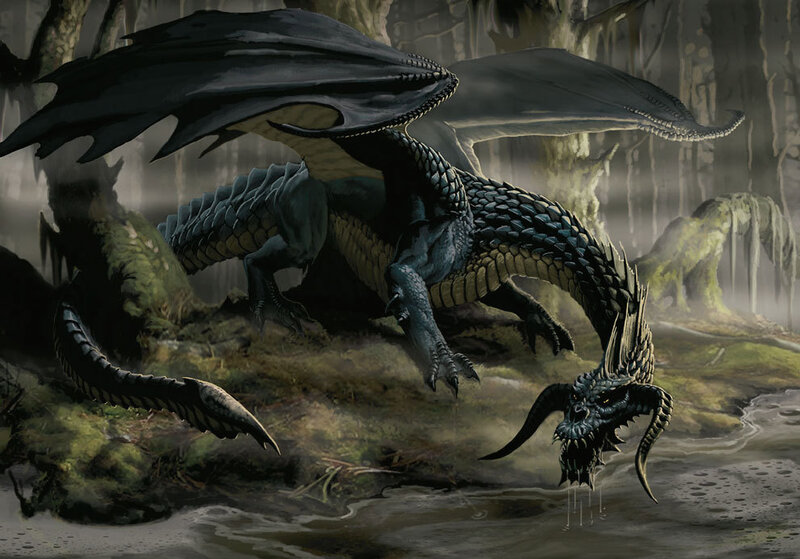 Black dragon in a swamp