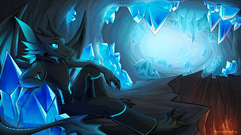 Black Dragon in Cave — Blue