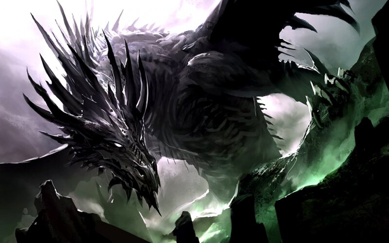 Black Dragon in Cave — Dramatic, Digital Art