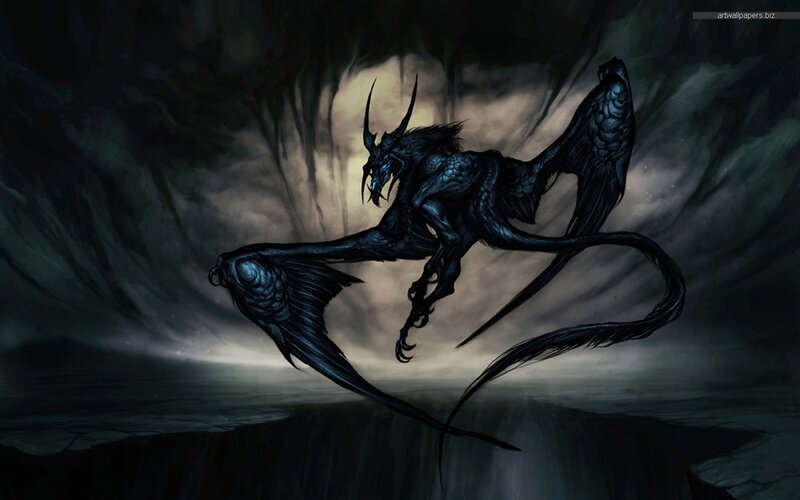 Black Dragon in Cave — Dramatic, Night