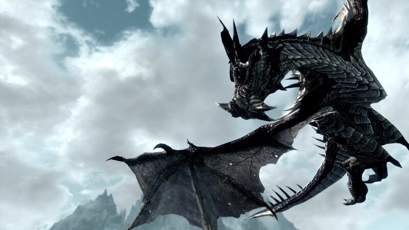 Black Dragon in Flight — Gray, Dramatic, 3d Render, Clouds