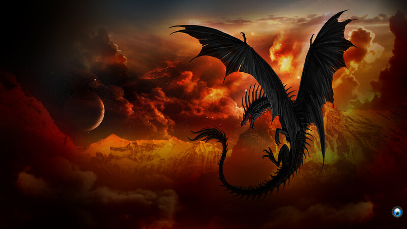 Black Dragon in Flight — Red