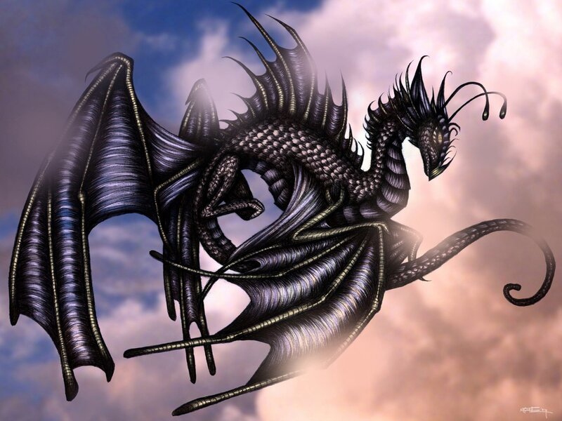Black dragon in flight