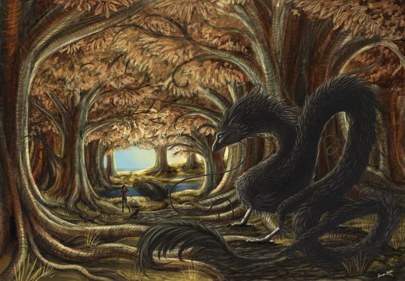 Black Dragon in Forest — Brown