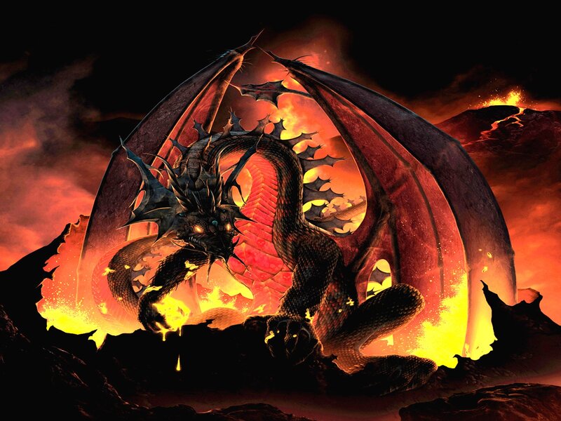 Black Dragon in Lava — Red, Dramatic