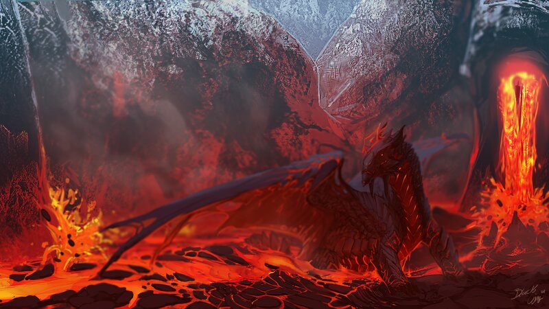 Black Dragon in Lava — Red
