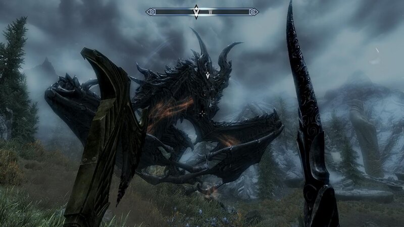 Black Dragon in Mountains — Gray, Dramatic