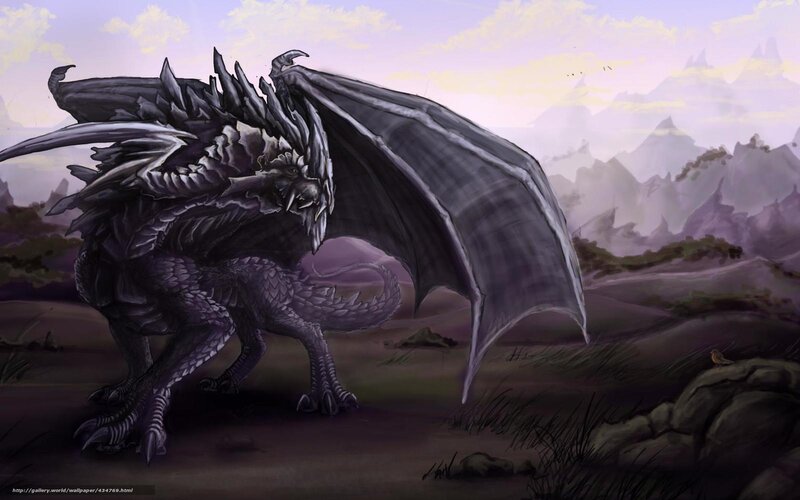 Black Dragon in Mountains — Purple