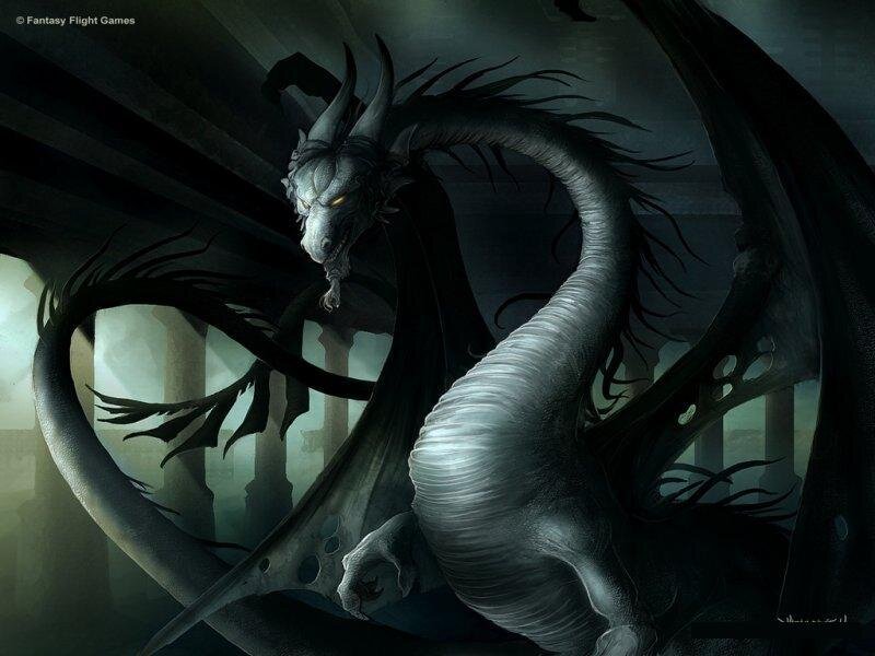 Black Dragon in Ruins — Gray, Dramatic