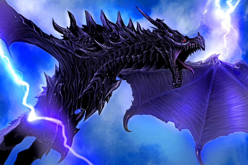 Black Dragon in Storm — Blue