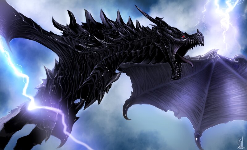Black Dragon in Storm — Dramatic