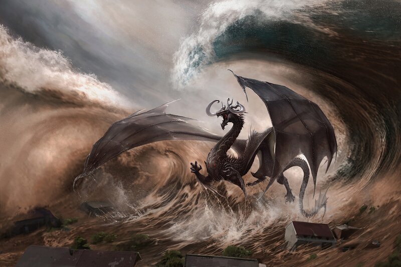 Black Dragon in Storm — Gray