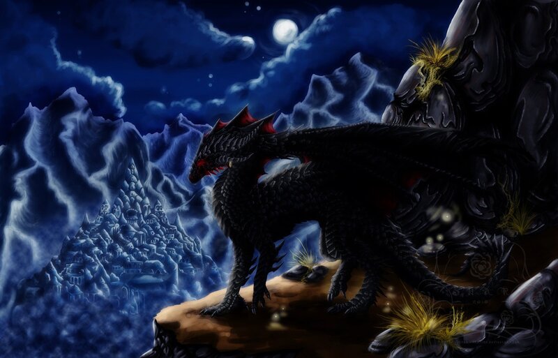 Black dragon on a cliff