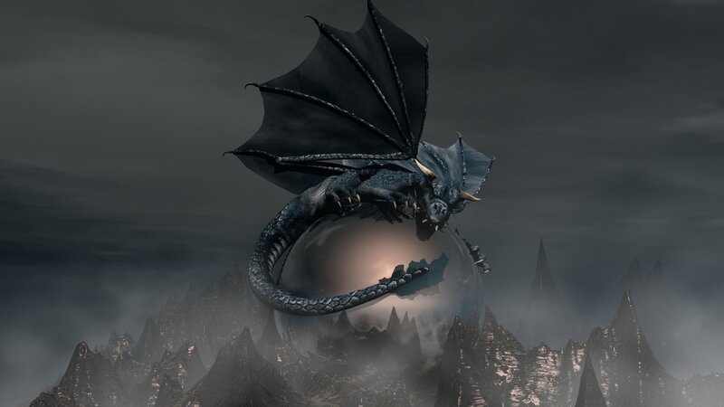 Black dragon on a crystal sphere