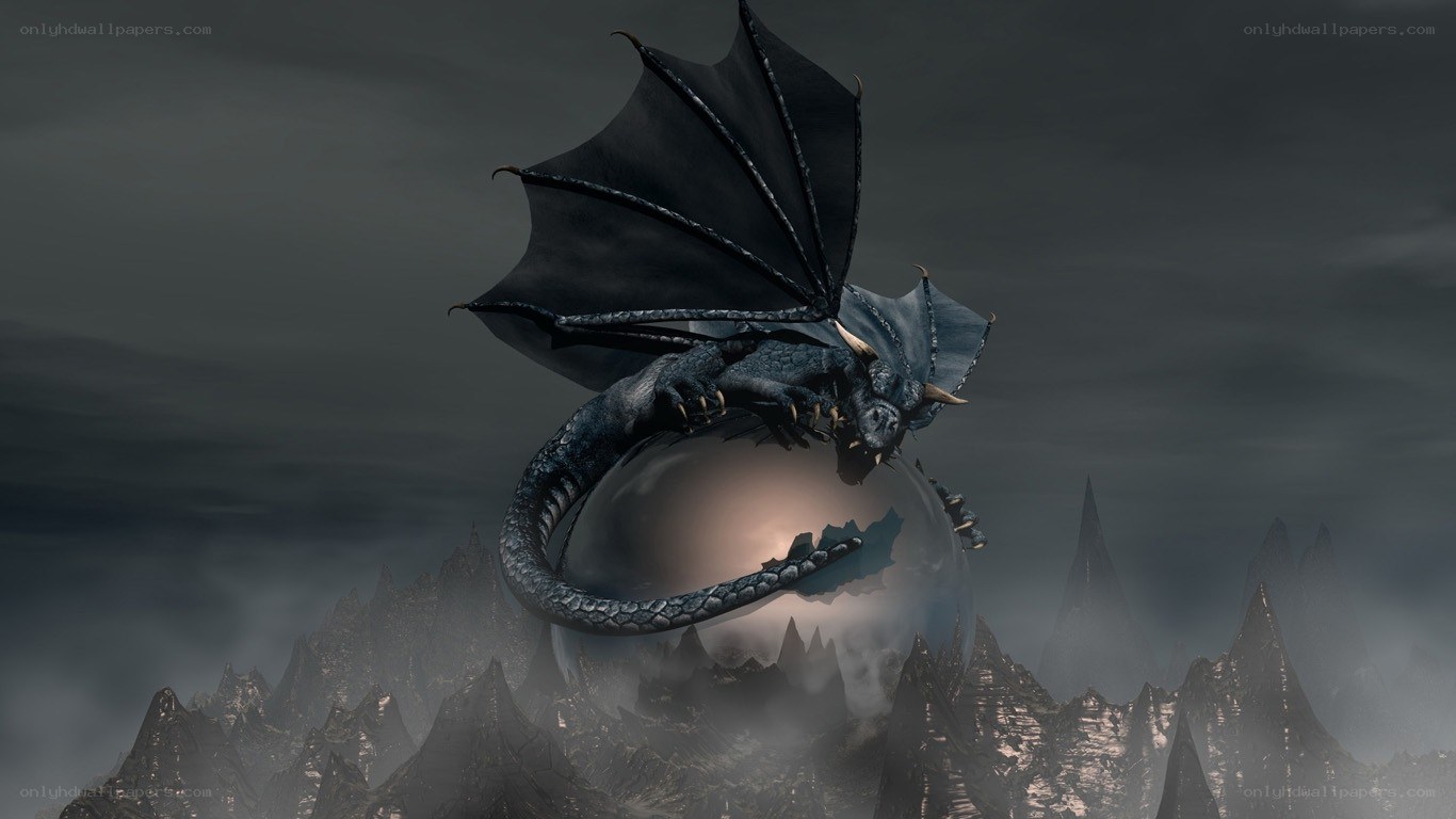 Black dragon on a crystal sphere