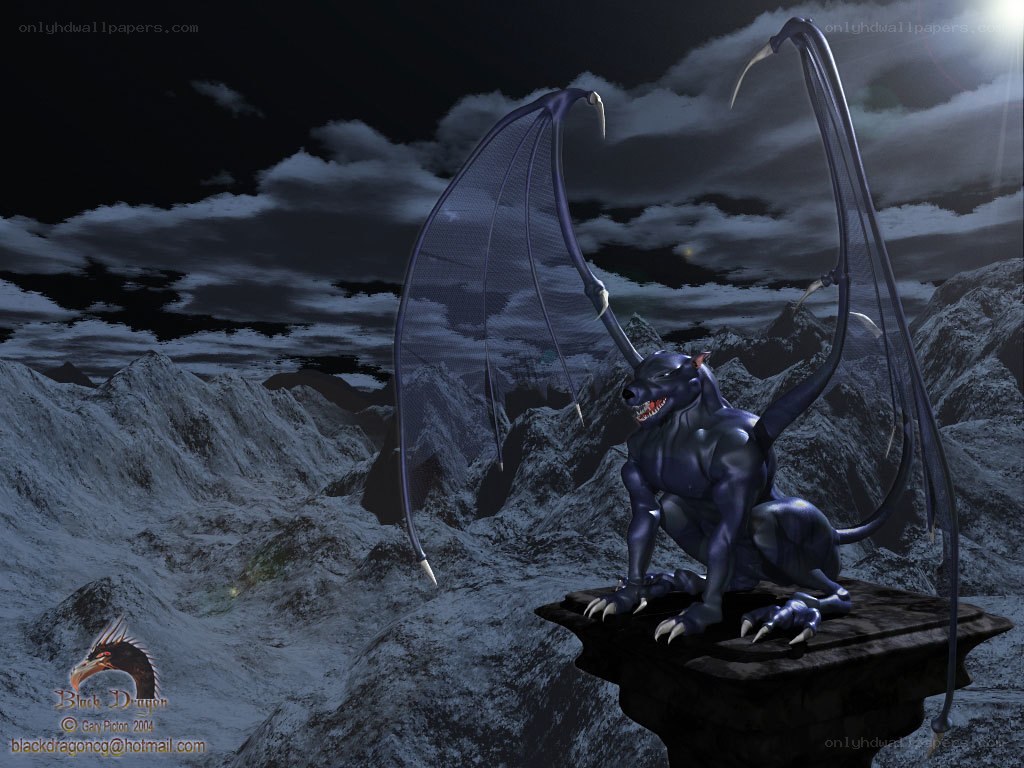 Black dragon on a mountain peak