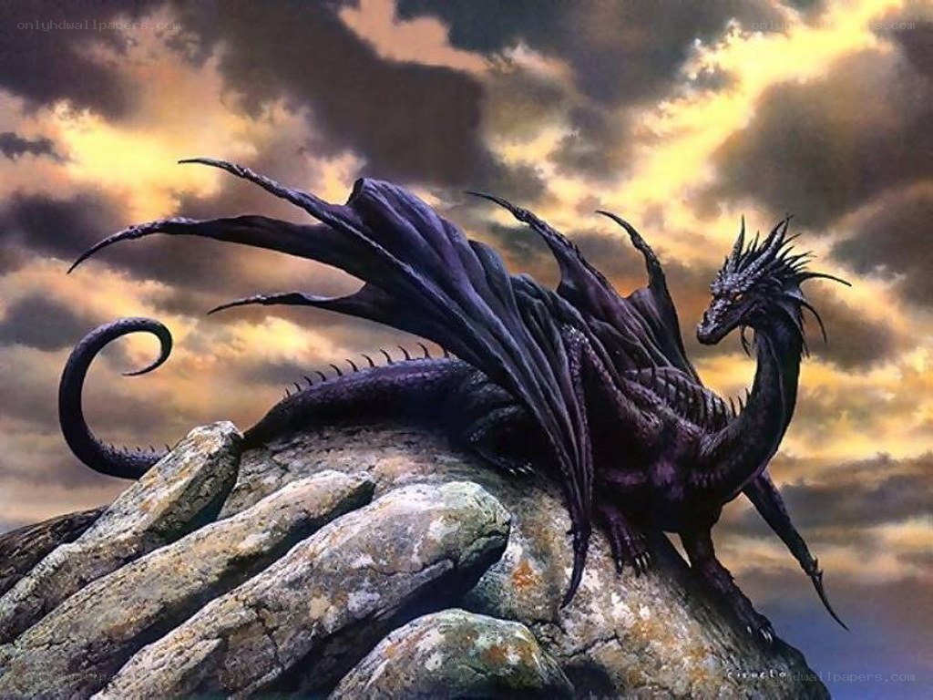 Black dragon on a rocky peak