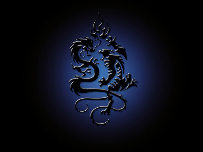 Black dragon on blue background