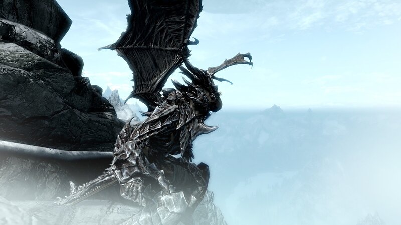 Black Dragon on Cliff — Gray, Dramatic, Winter