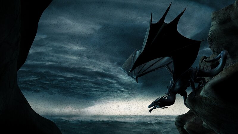 Black Dragon on Cliff