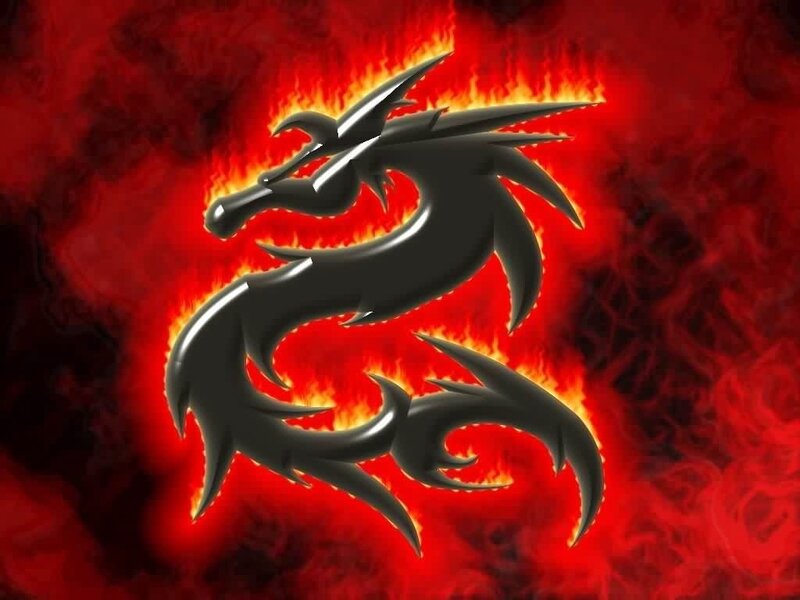 black dragon on fire background