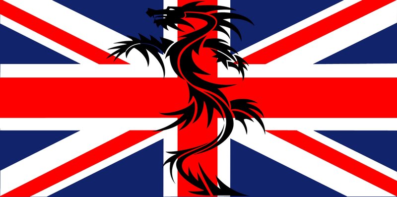 Black Dragon on Flag — Red, Dramatic