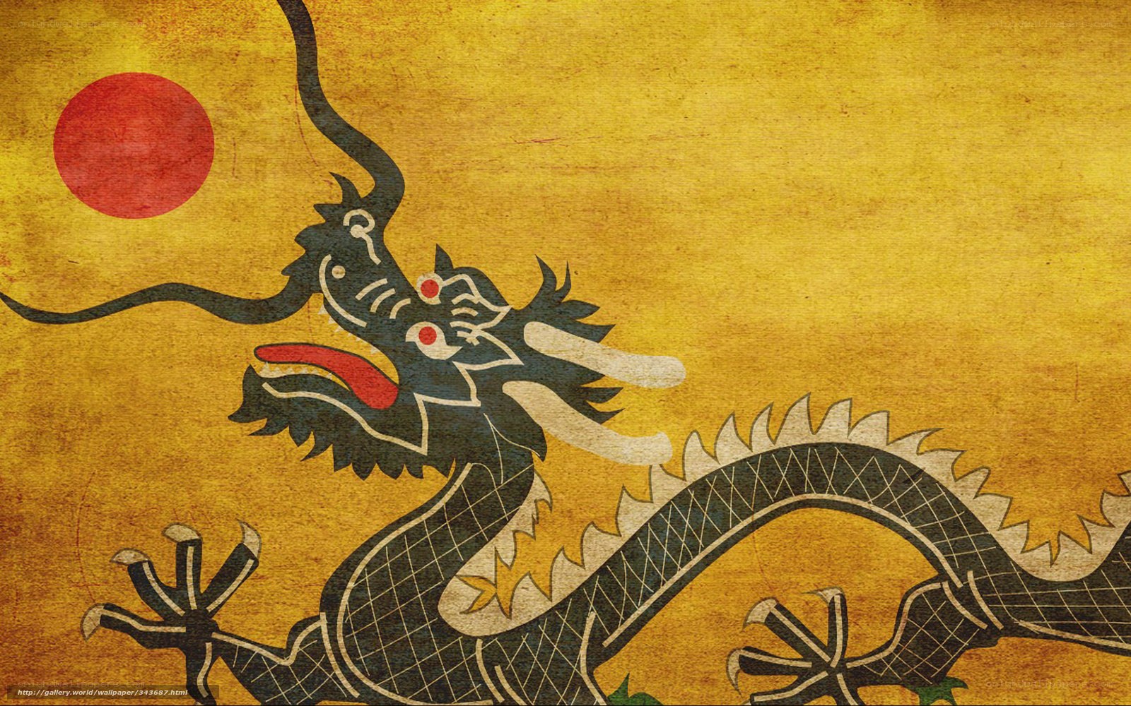 Black dragon on golden background