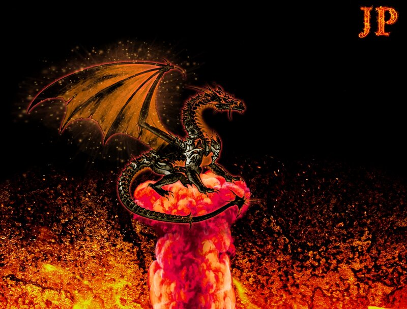 Black Dragon on Lava — Dramatic