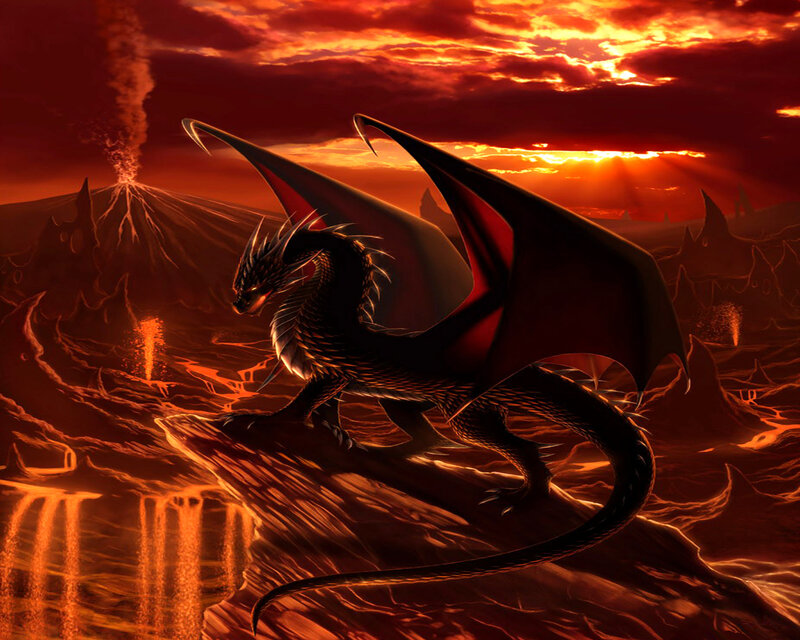Black Dragon on Lava — Red, Dramatic