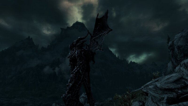 Black Dragon on Mountain — Dramatic, Night, 3d Render