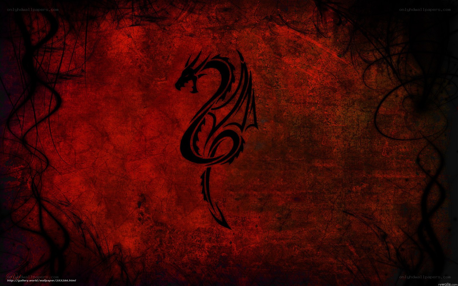Black dragon on red background