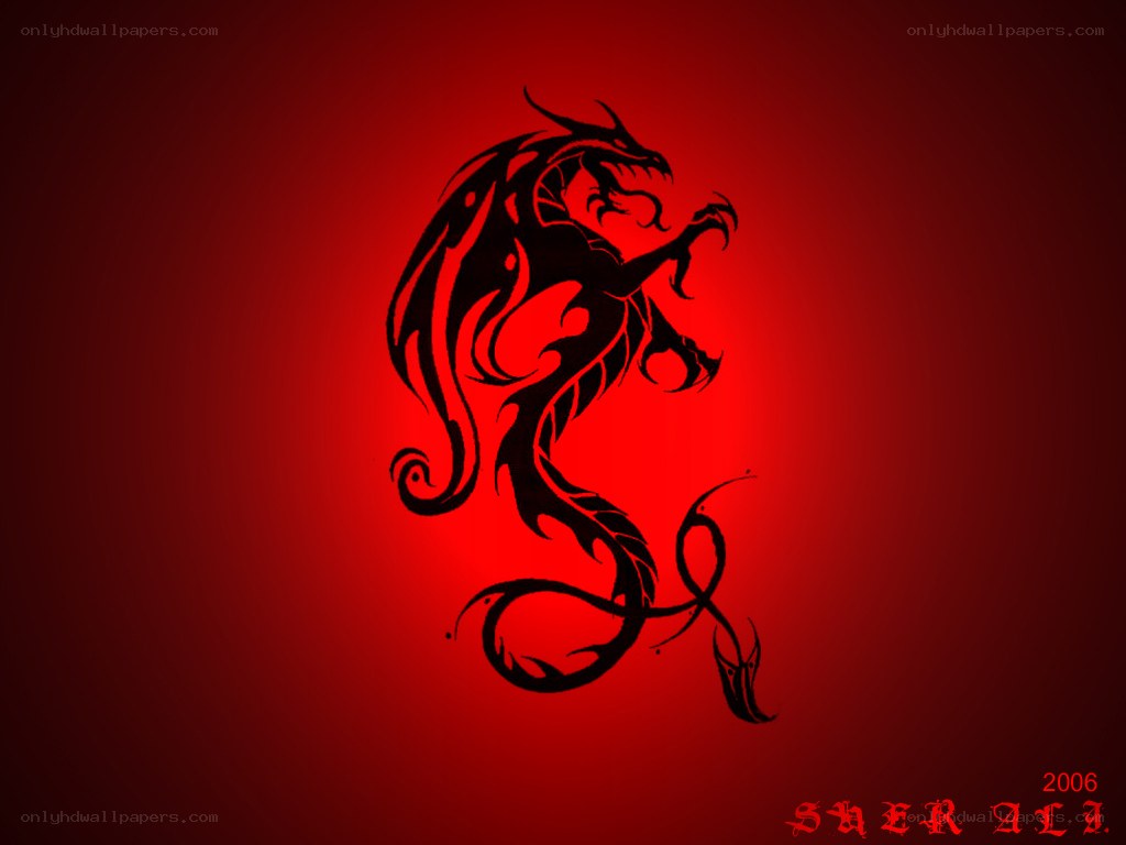 Black dragon on red background